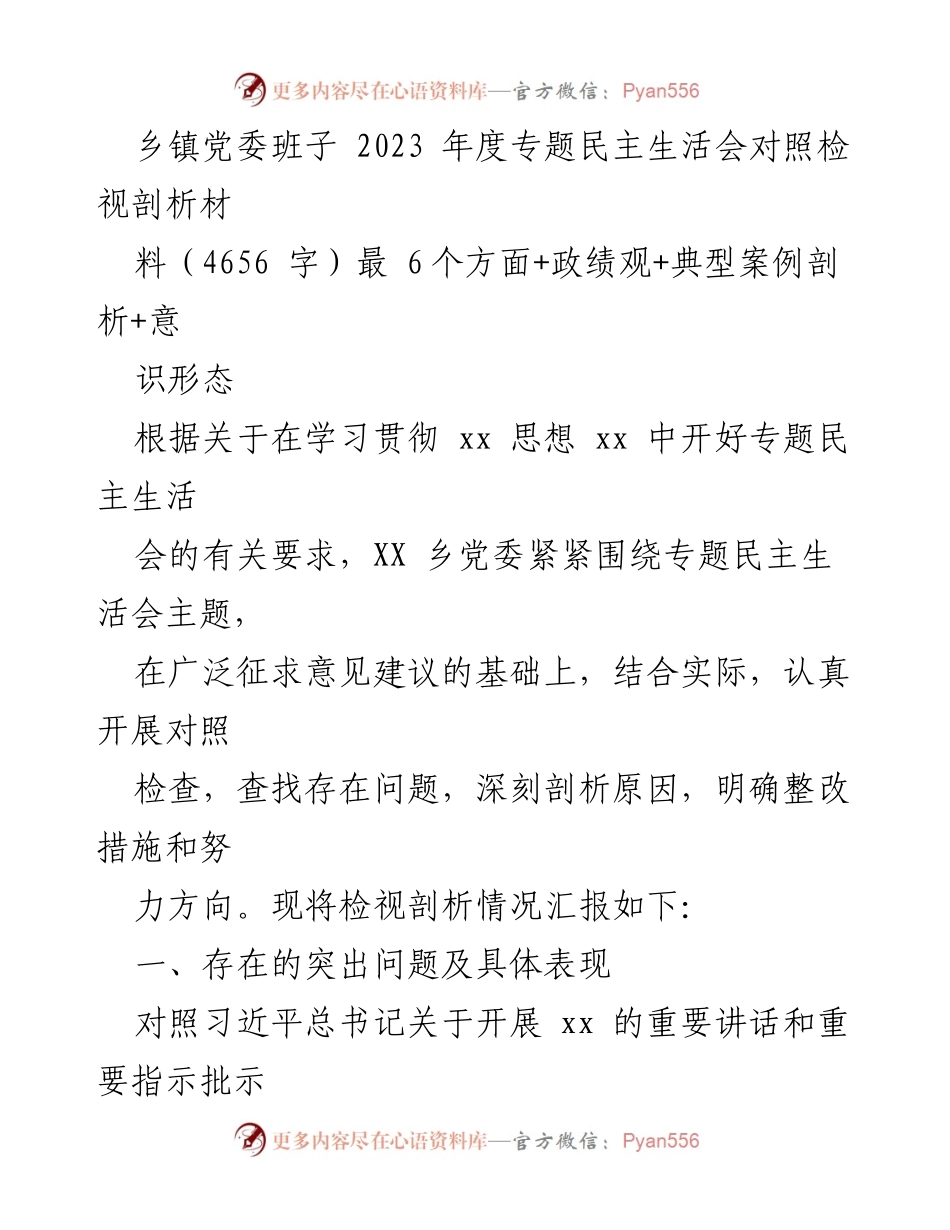 [发言] 乡镇党委班子年度民主生活会 - 2023年度专题民主生活会问题检视与整改措施.docx_第1页