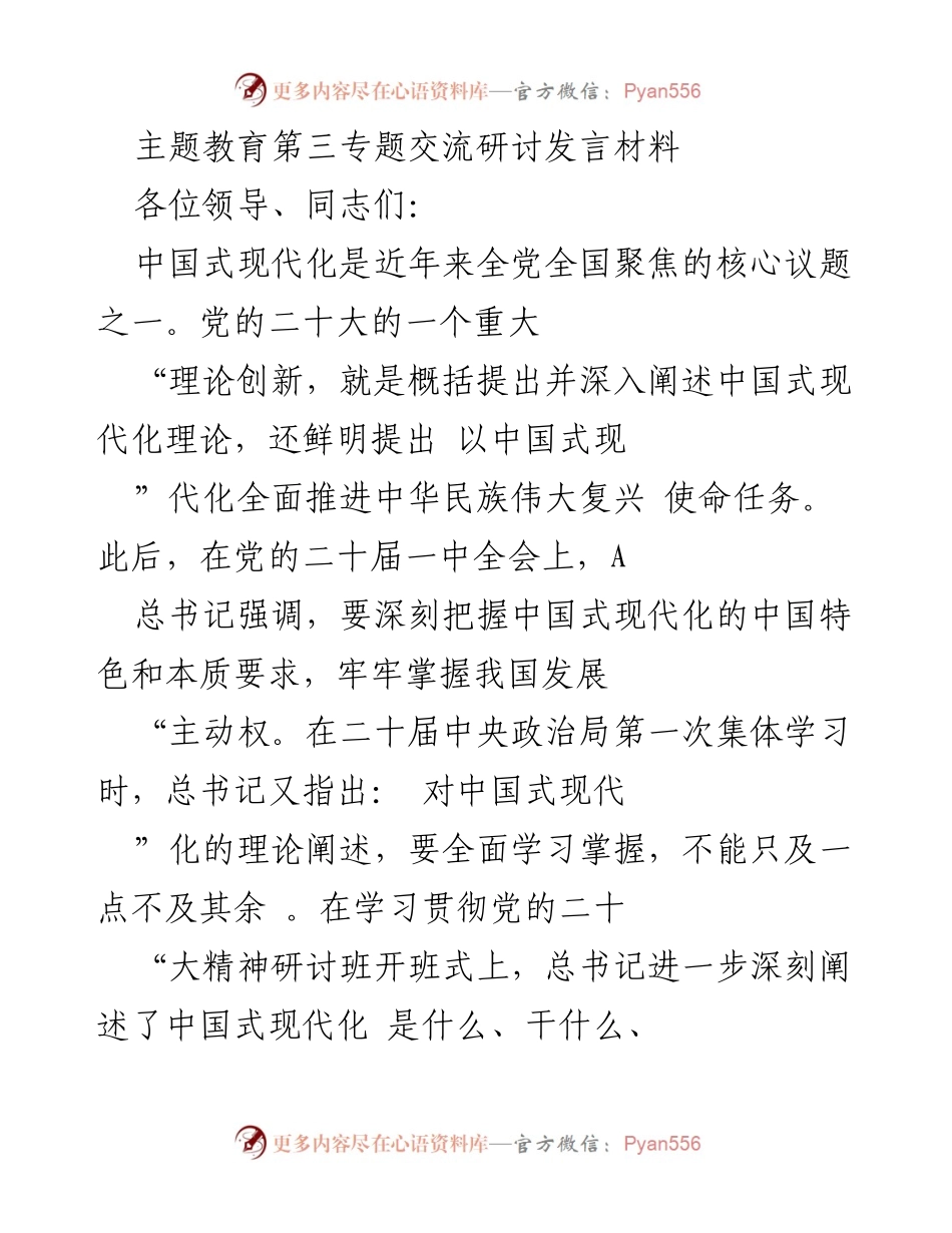 [发言] 主题教育研讨会 - 深入理解中国式现代化的理论与实践.docx_第1页
