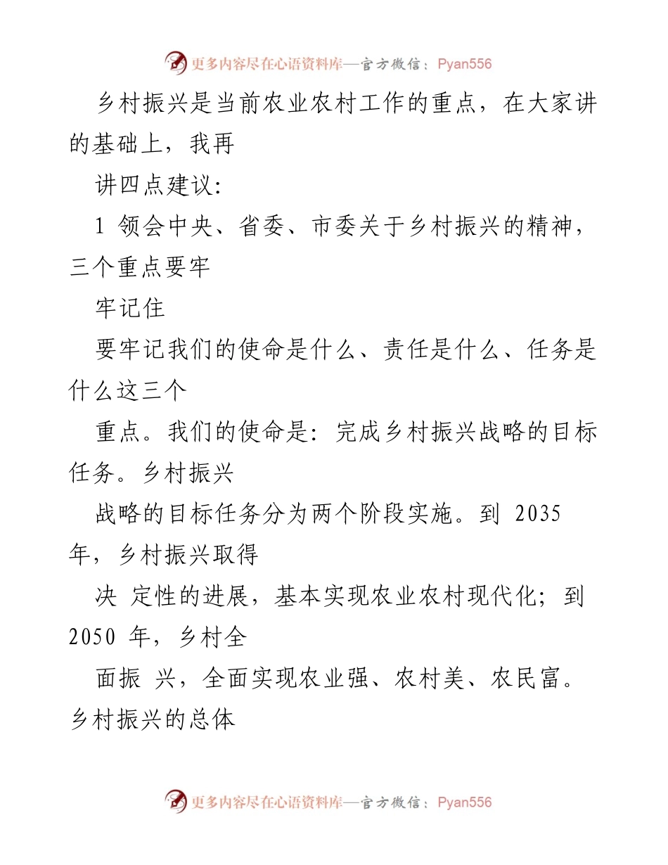 [发言] 乡村振兴会议 - 乡村振兴战略实施的四点建议.docx_第1页