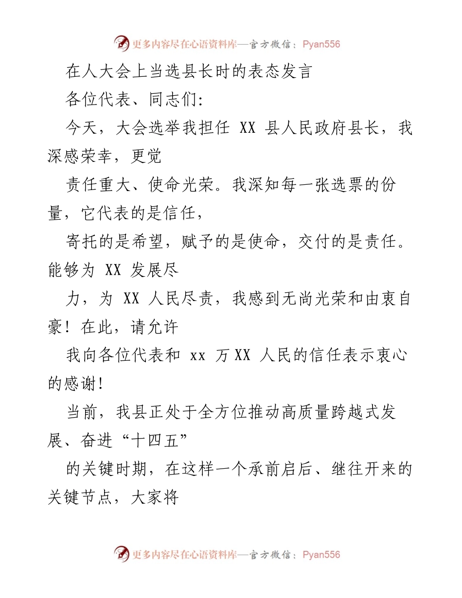 [发言] 人大会 - 新任县长表态发言.docx_第1页
