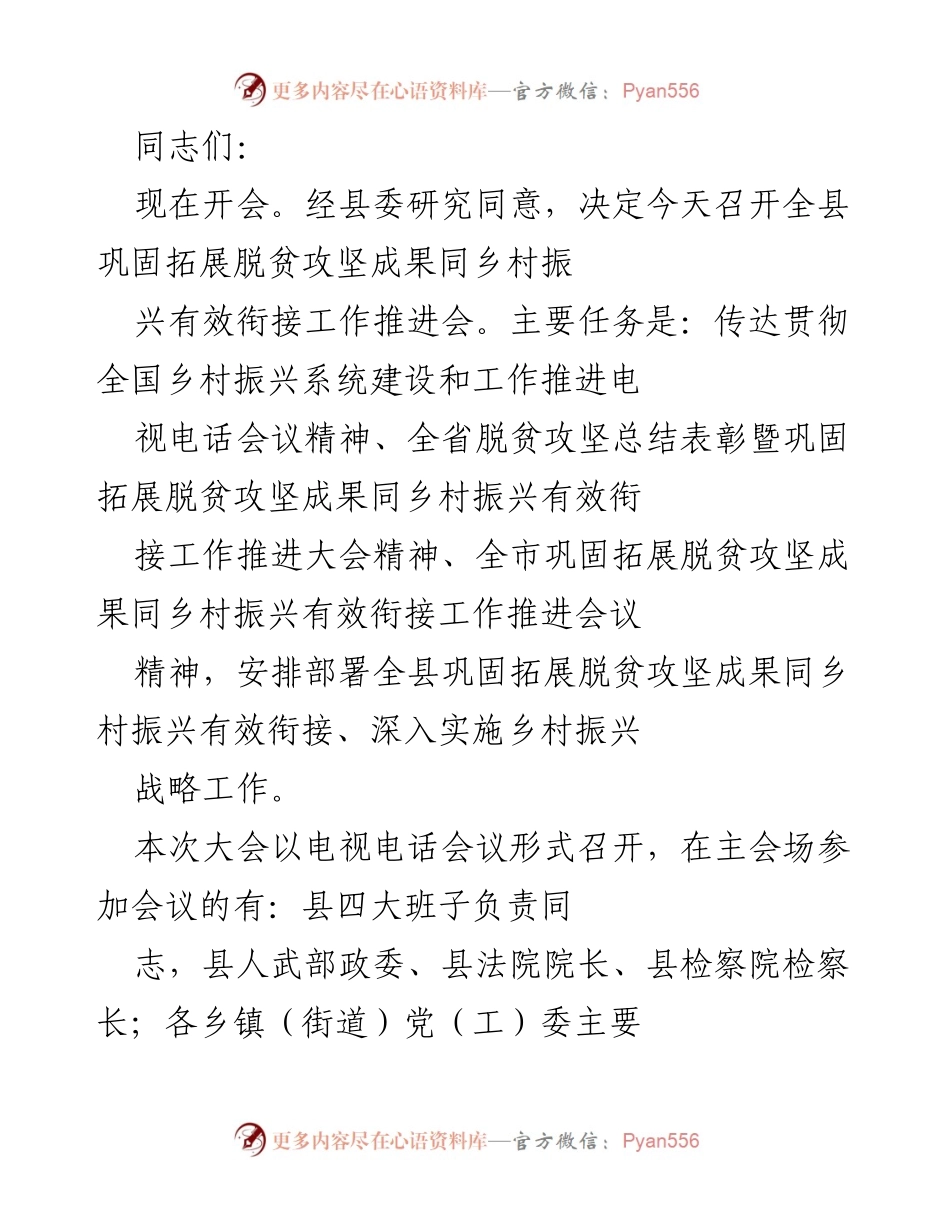 [发言] 会议 - 全县巩固拓展脱贫攻坚成果与乡村振兴有效衔接工作推进会.docx_第1页