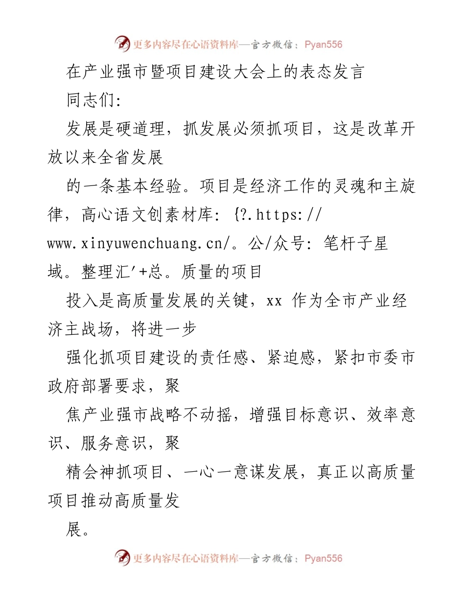 [发言] 产业强市暨项目建设大会 - 强化项目建设责任，推动高质量发展.docx_第1页