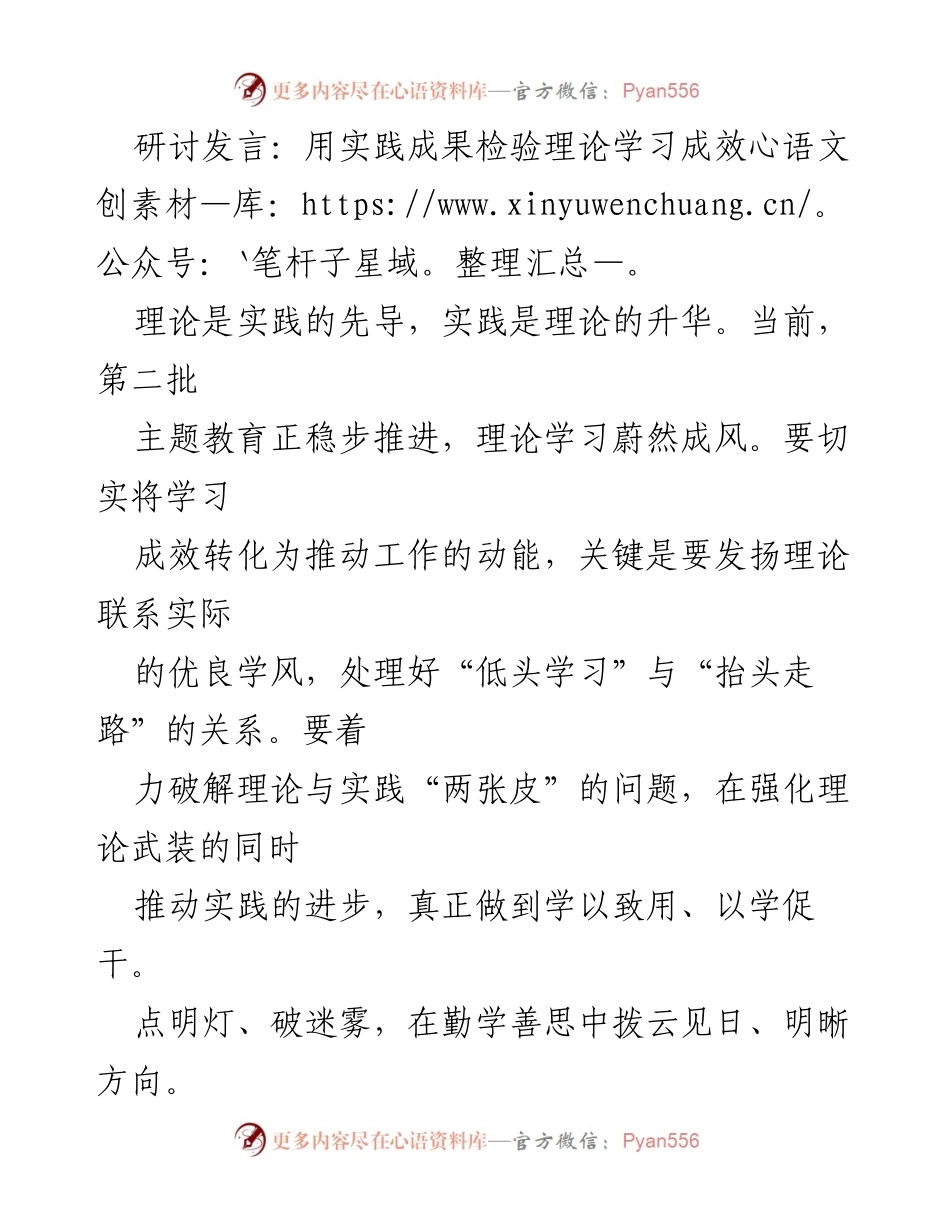 [发言] 主题教育研讨 - 用实践成果检验理论学习成效.docx_第1页