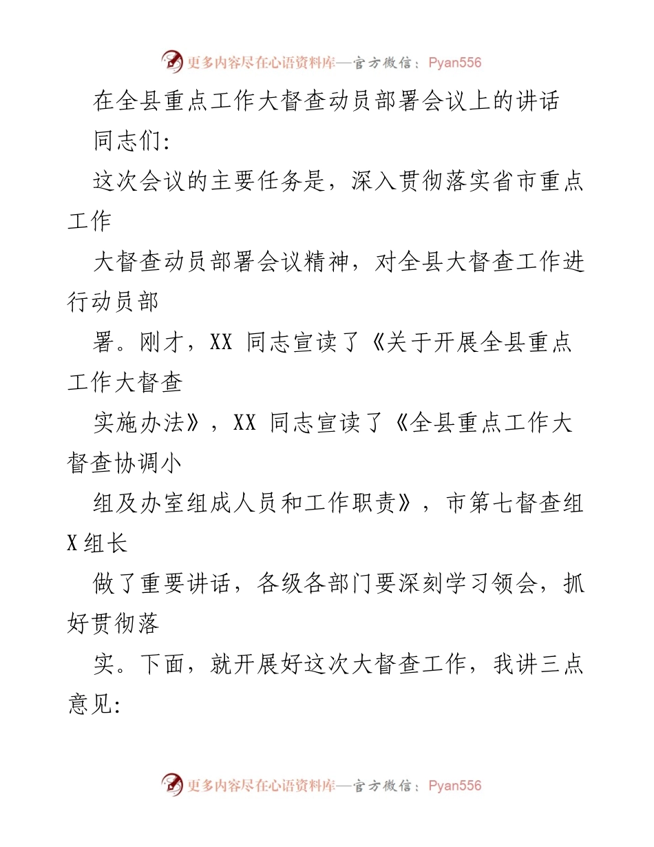 [发言] 会议 - 全县重点工作大督查动员部署会议讲话.docx_第1页