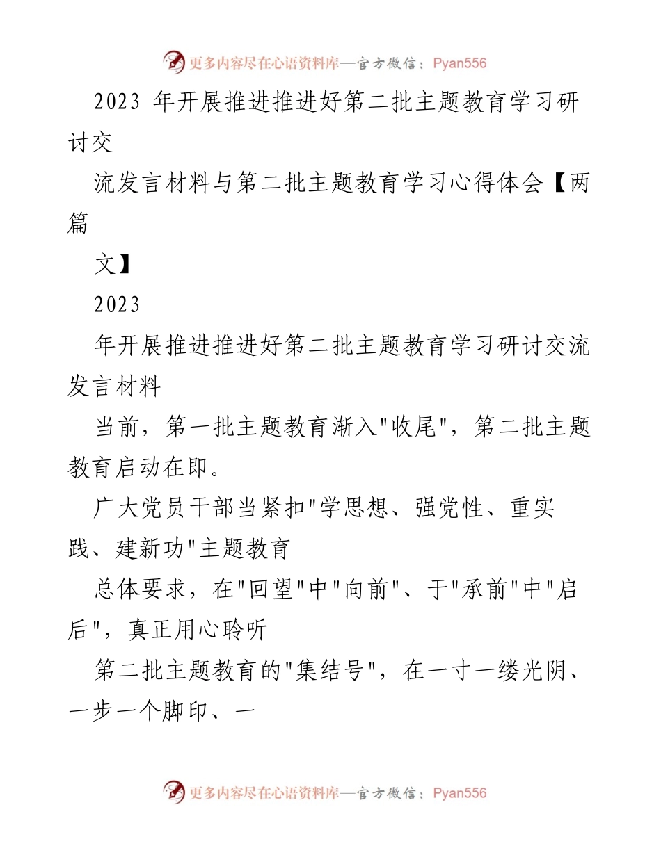 [发言] 主题教育研讨会 - 推动第二批主题教育的深入学习与实践.docx_第1页