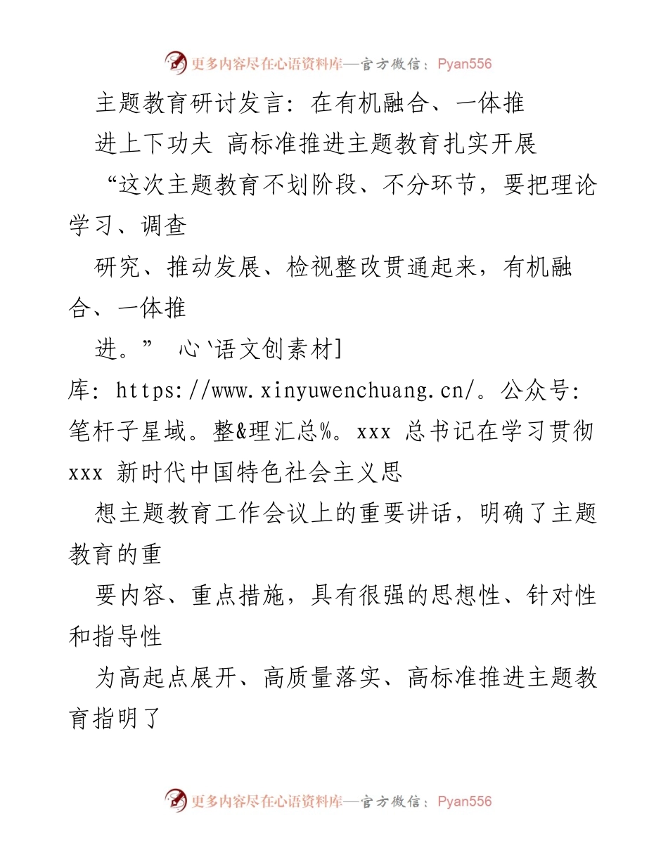 [发言] 主题教育研讨会 - 高标准推进主题教育的实践路径与思考.docx_第1页