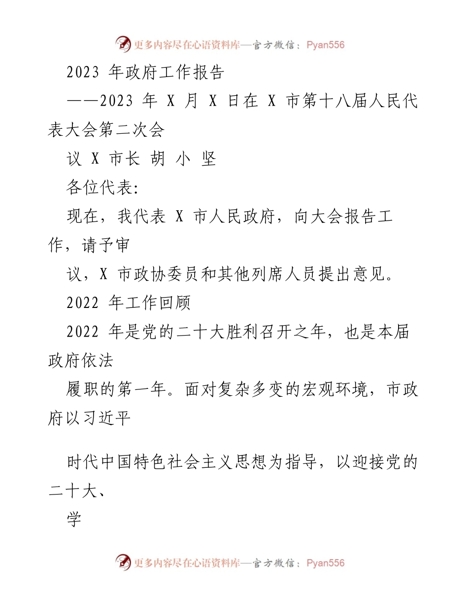 [发言] 人民代表大会 - 2023年X市政府工作报告.docx_第1页