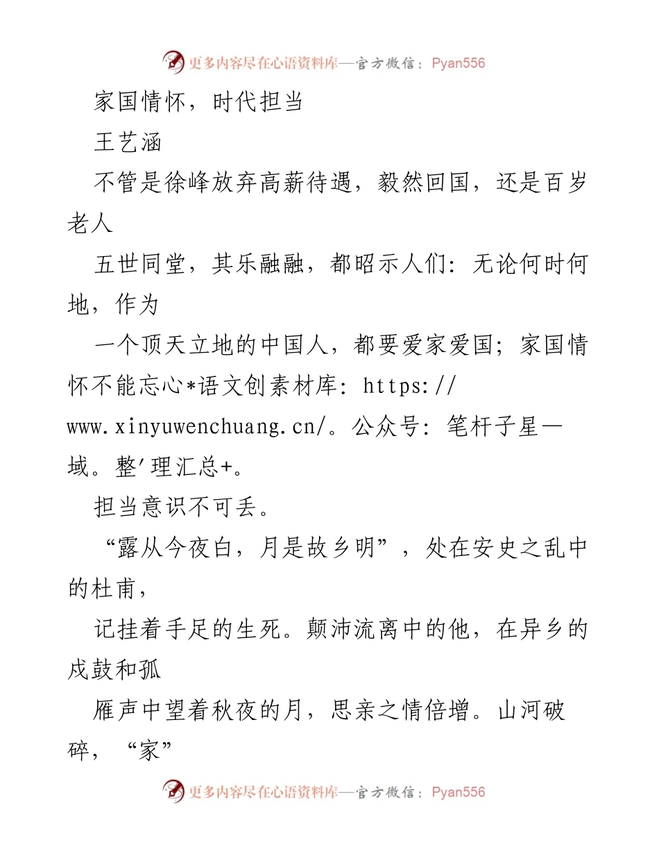 [发言] 主题演讲 - 家国情怀与时代担当的深刻思考.docx_第1页