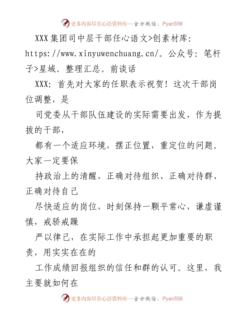 [发言] 任前谈话 - 中层干部任前谈话要点与期望.docx_第1页