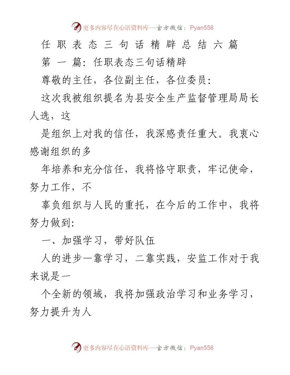 [发言] 人大会议 - 任职表态：牢记使命与责任的承诺.docx_第1页