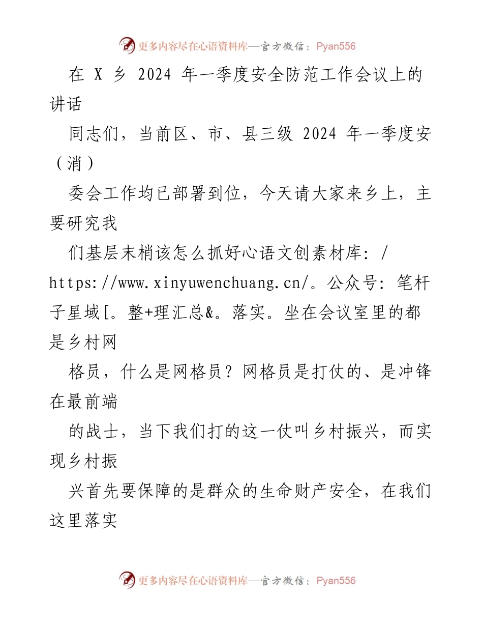 [发言] 乡镇安全防范工作会议 - 确保乡村振兴的安全责任与落实.docx_第1页