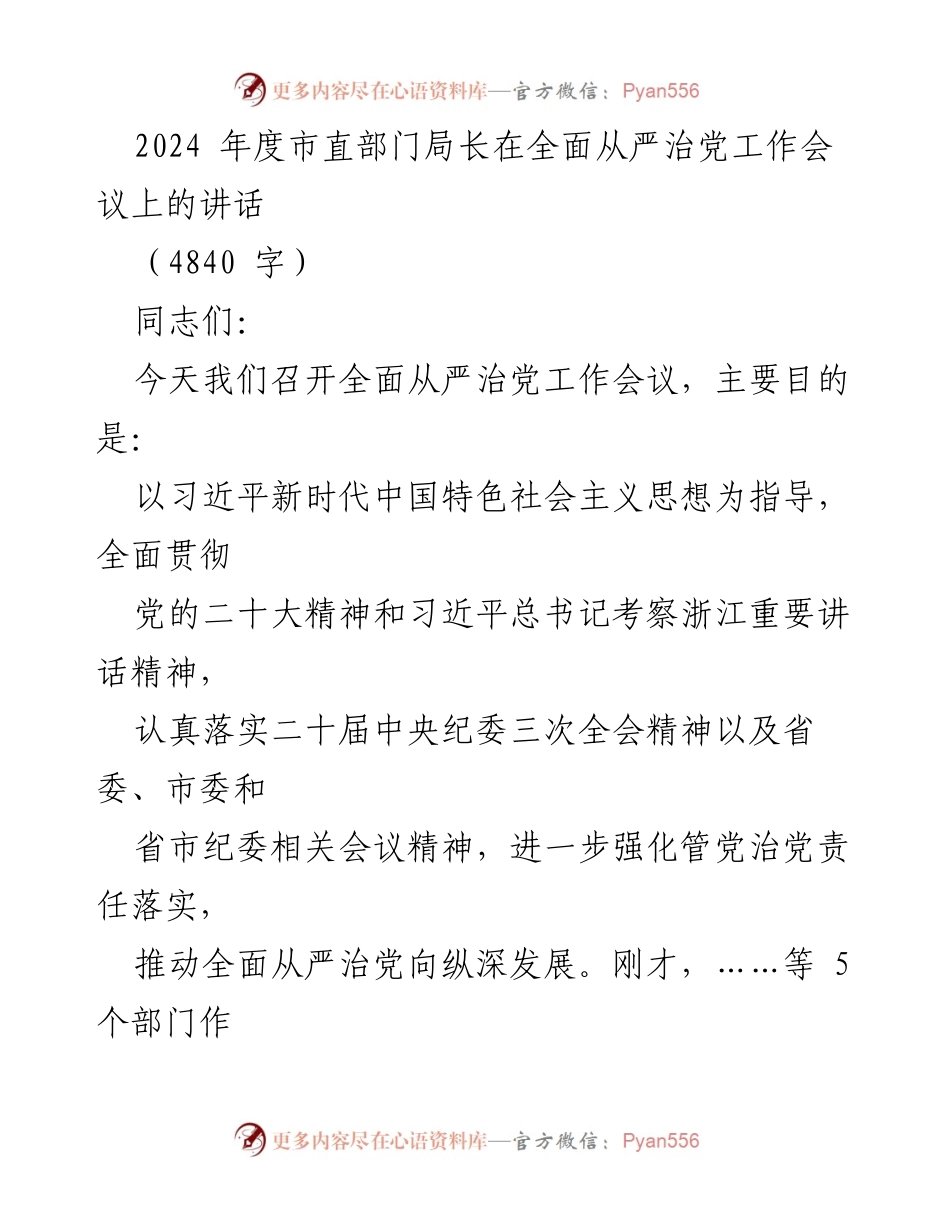 [发言] 会议 - 2024年度全面从严治党工作会议讲话要点.docx_第1页