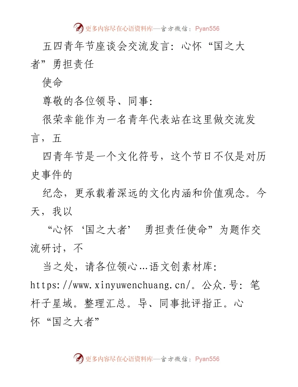 [发言] 五四青年节座谈会 - 心怀“国之大者”，勇担责任使命.docx_第1页