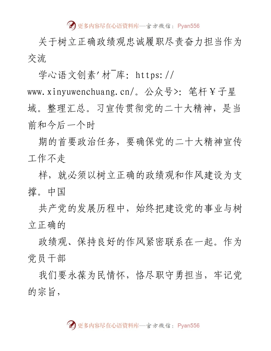 [发言] 交流会议 - 树立正确政绩观，奋力担当作为.docx_第1页