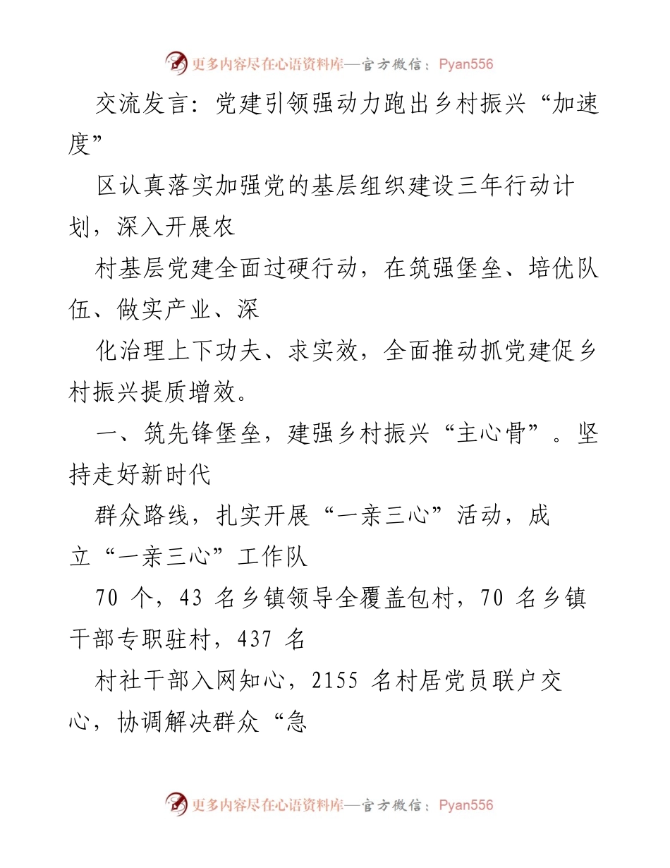 [发言] 乡村振兴会议 - 党建引领乡村振兴，加速发展新路径.docx_第1页