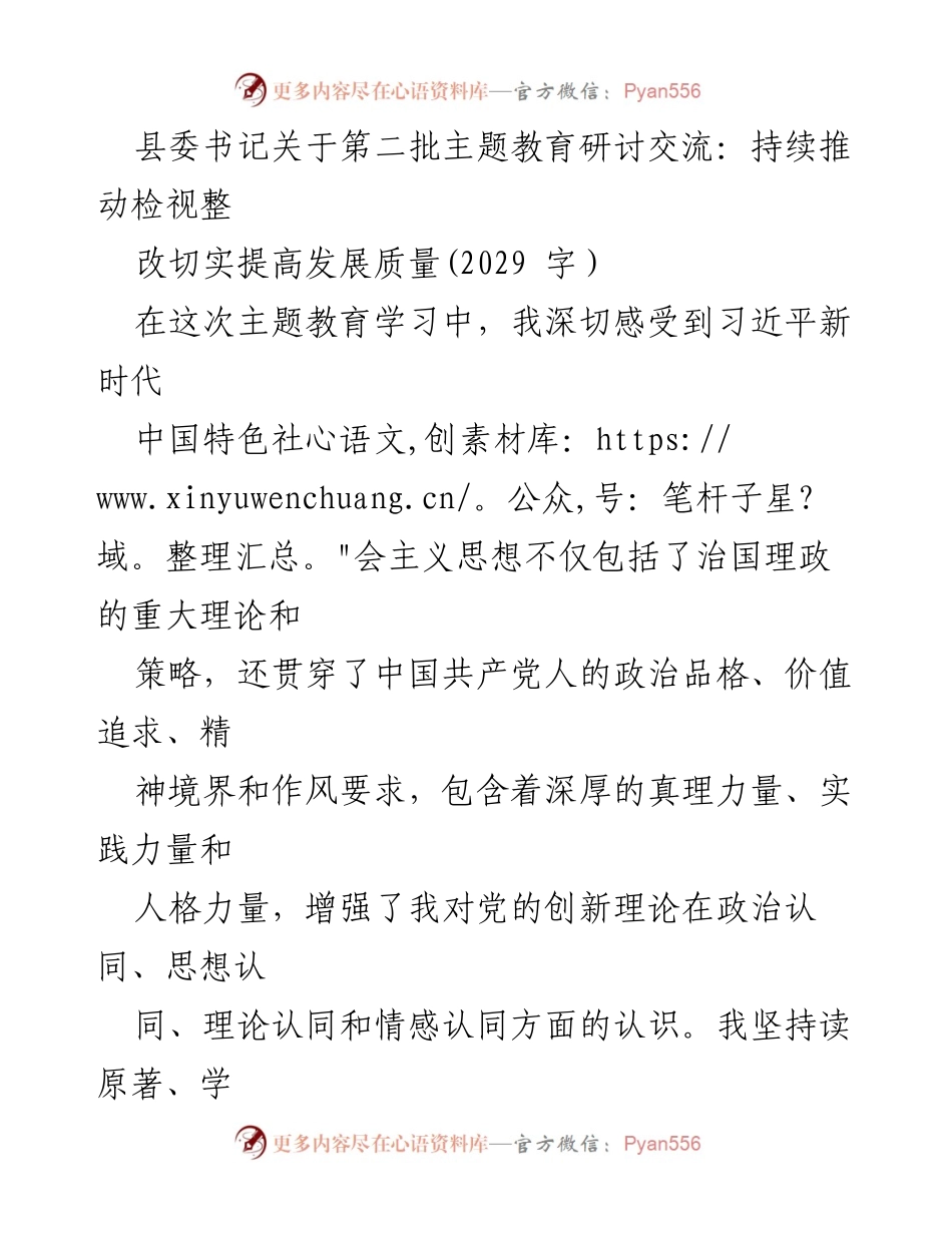 [发言] 主题教育研讨会 - 持续推动检视整改，提升发展质量_1.docx_第1页