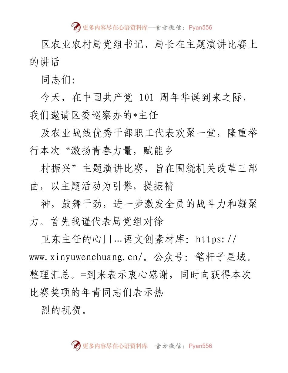 [发言] 主题演讲比赛 - 激扬青春力量，赋能乡村振兴.docx_第1页