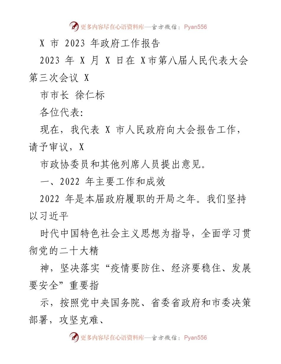 [发言] 人民代表大会 - X市2023年政府工作报告_1.docx_第1页