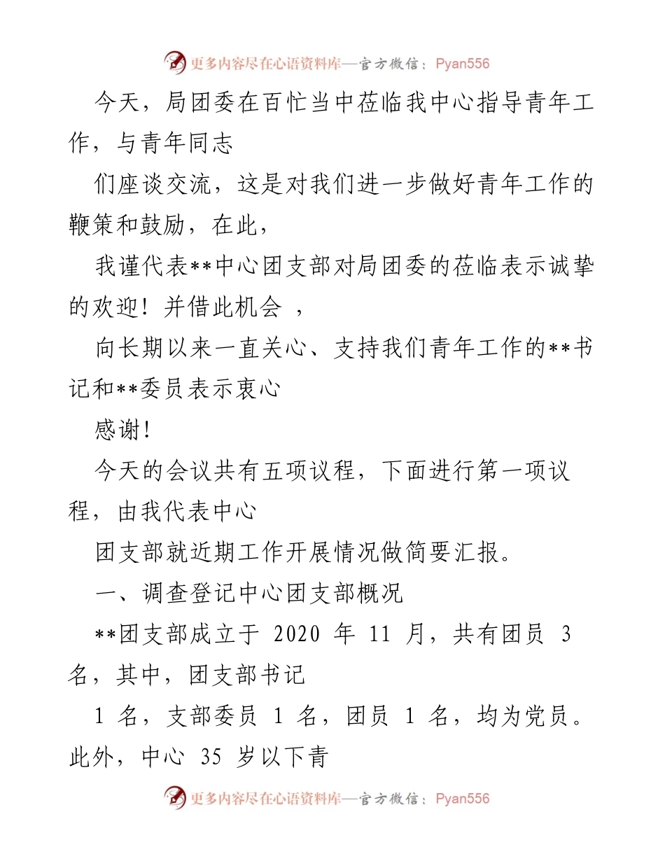 [发言] 会议 - 中心团支部青年工作汇报与交流.docx_第1页
