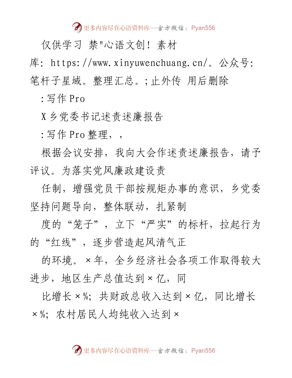 [发言] 乡党委会议 - 乡党委书记述责述廉报告.docx_第1页