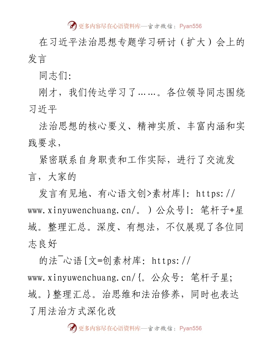 [发言] 习近平法治思想专题学习研讨会 - 深入学习习近平法治思想，推动高质量发展_1.docx_第1页