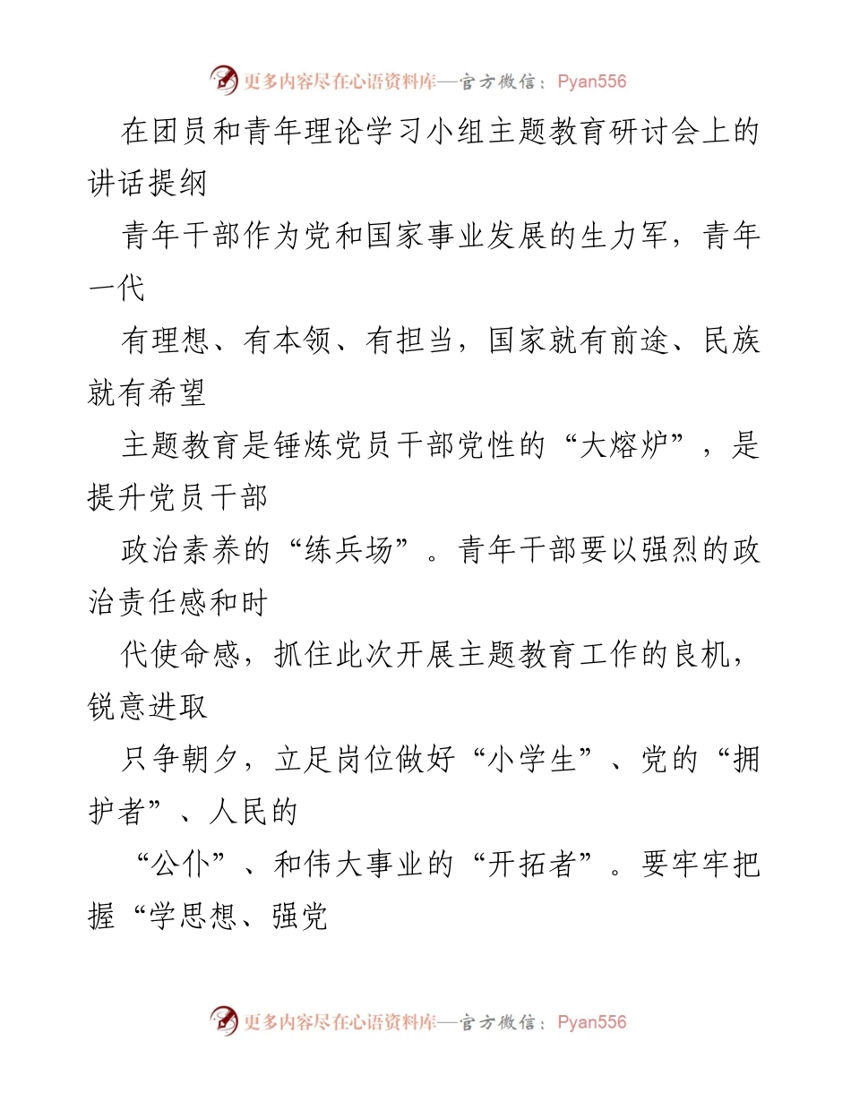 [发言] 主题教育研讨会 - 青年干部在主题教育中的责任与使命.docx_第1页
