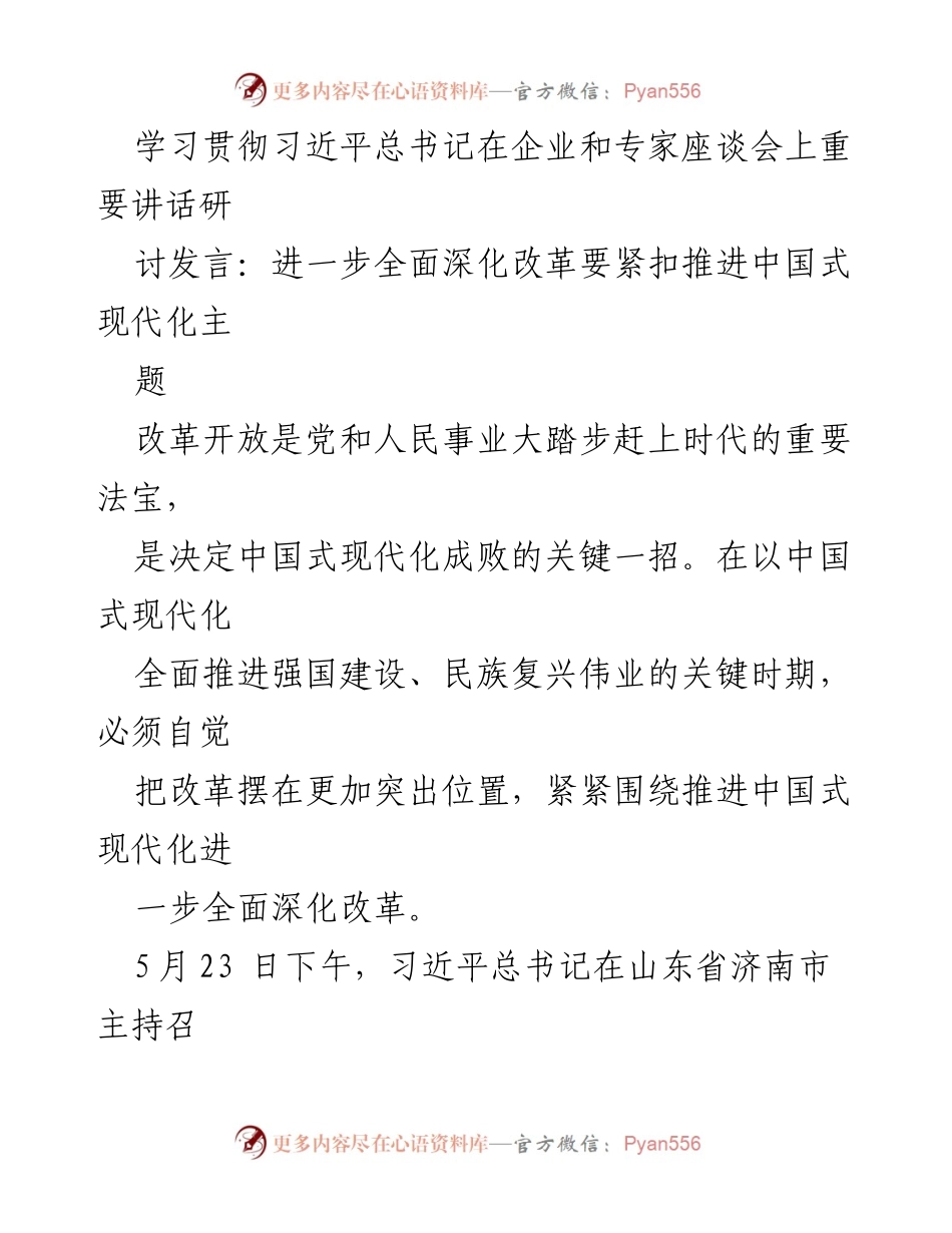 [发言] 企业和专家座谈会 - 深化改革与推进中国式现代化的战略思考.docx_第1页