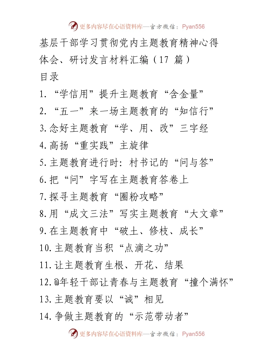 [发言] 主题教育研讨会 - 基层干部学习贯彻主题教育精神的心得体会.docx_第1页