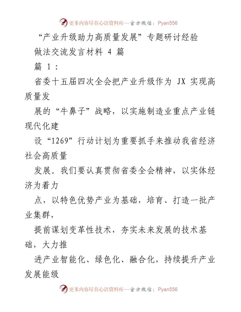 [发言] 产业升级研讨会 - “产业升级与高质量发展的战略实施”.docx_第1页
