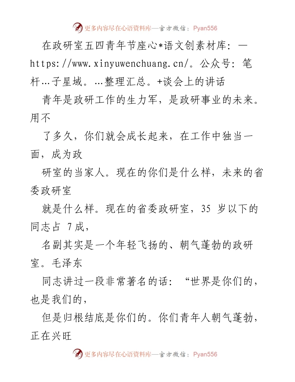 [发言] 五四青年节座谈会 - 青年力量与政研事业的未来_1.docx_第1页