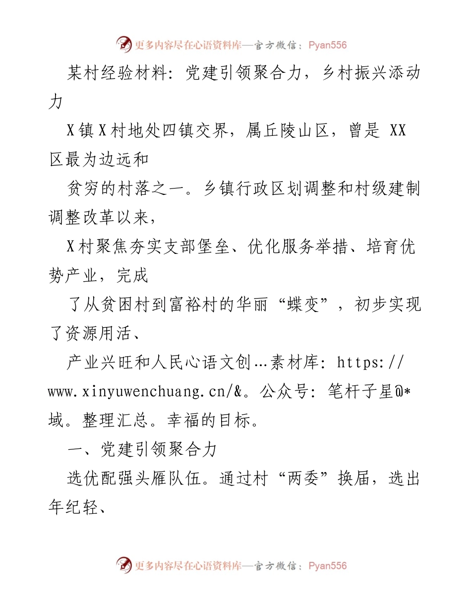 [发言] 乡村振兴经验交流会 - 党建引领乡村振兴的成功经验分享.docx_第1页
