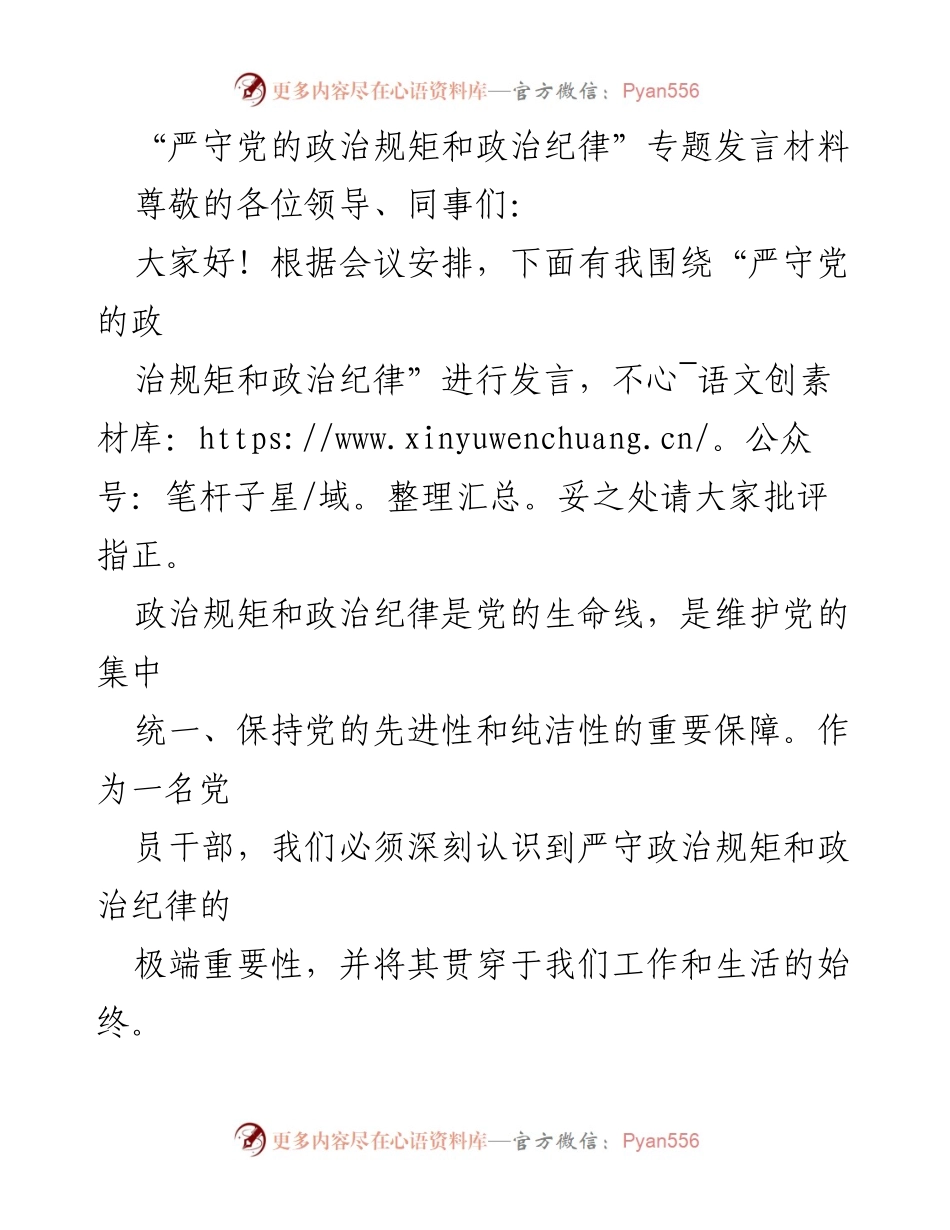 [发言] 会议 - 严守党的政治规矩与纪律的重要性.docx_第1页