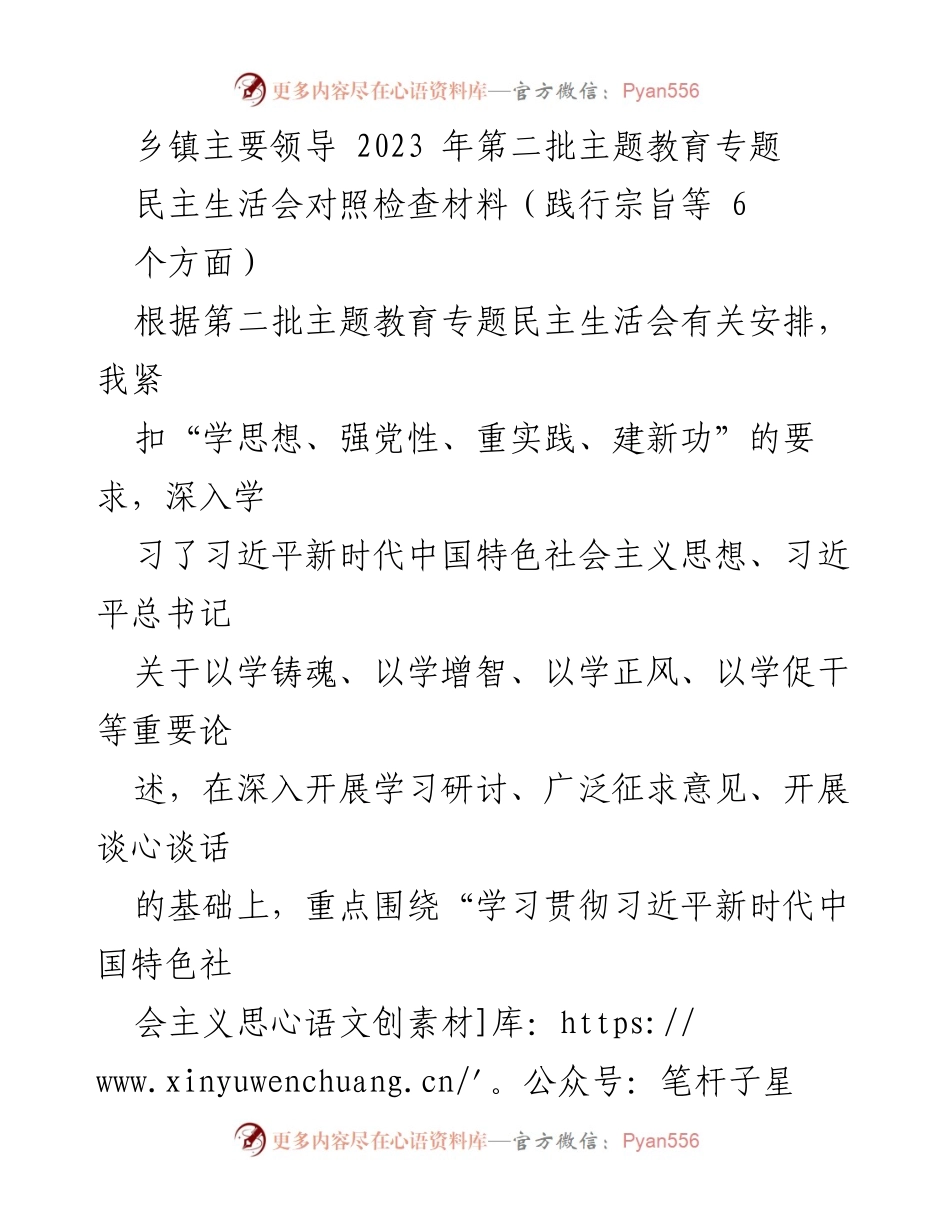 [发言] 乡镇主要领导民主生活会 - 2023年第二批主题教育专题民主生活会对照检查材料_1.docx_第1页