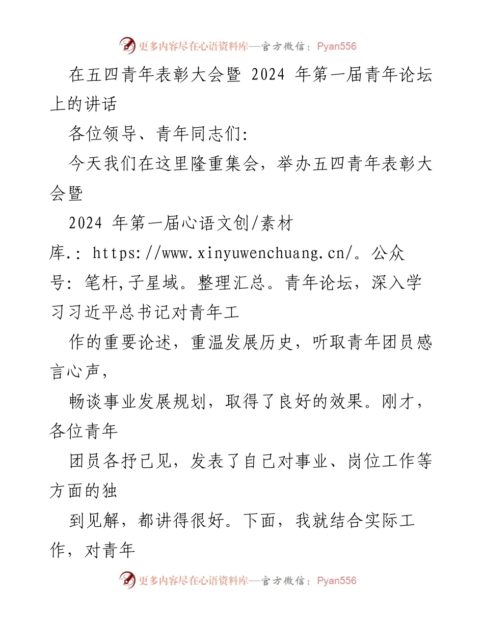 [发言] 五四青年表彰大会暨2024年第一届青年论坛 - 青年团员的理想信念与能力提升.docx_第1页