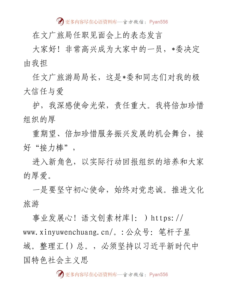 [发言] 任职见面会 - 新局长的使命与责任宣言.docx_第1页
