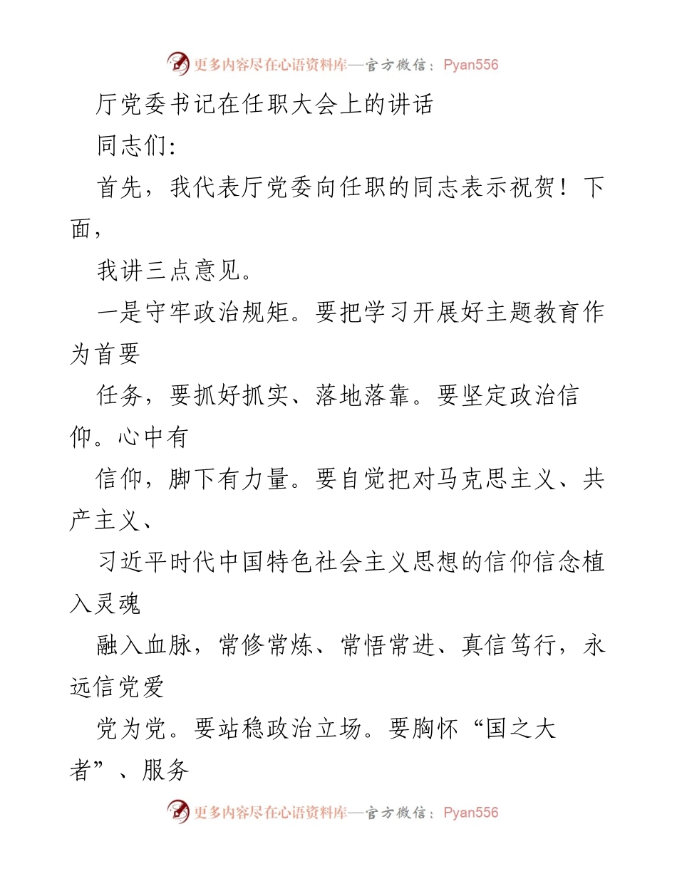 [发言] 任职大会 - 强调政治规矩与核心能力的讲话.docx_第1页