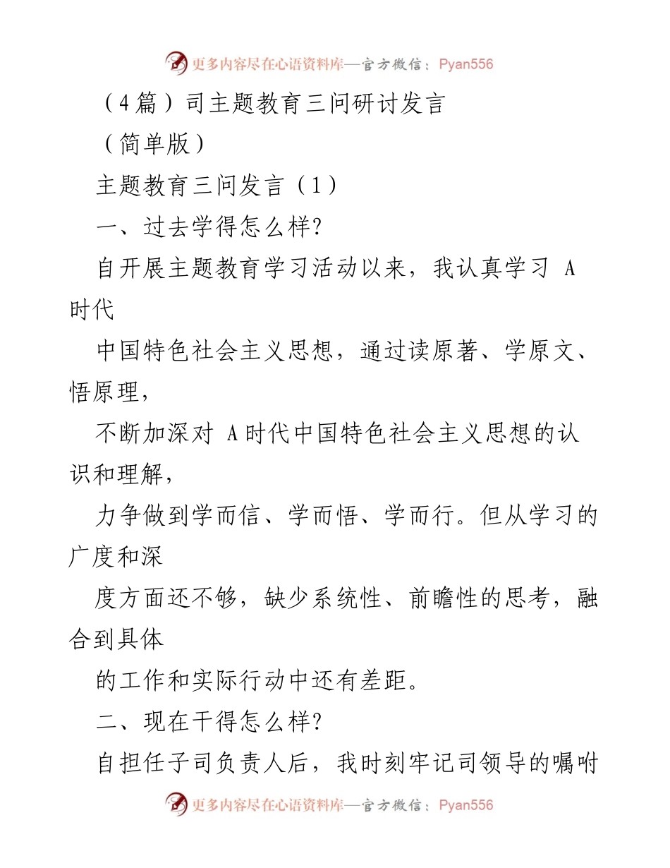 [发言] 主题教育研讨会 - 主题教育三问发言总结与展望.docx_第1页