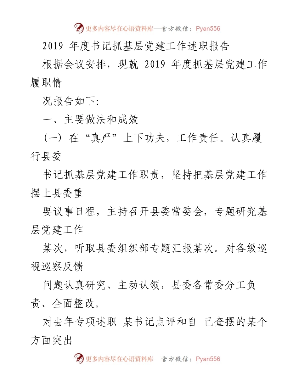 [发言] 会议 - 2019年度书记基层党建工作述职报告.docx_第1页