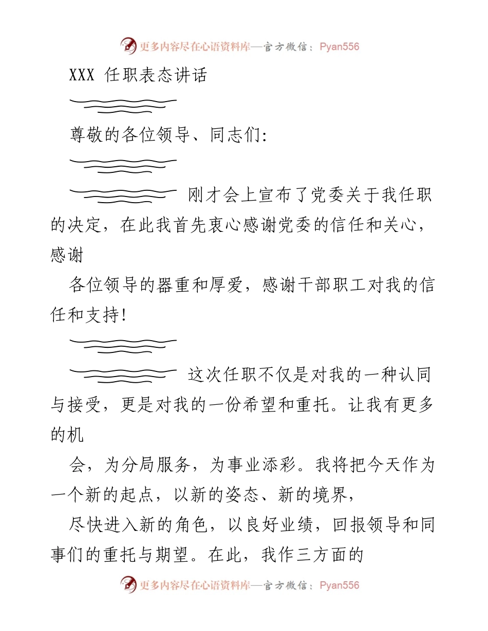 [发言] 任职表态 - 新起点上的承诺与责任.docx_第1页