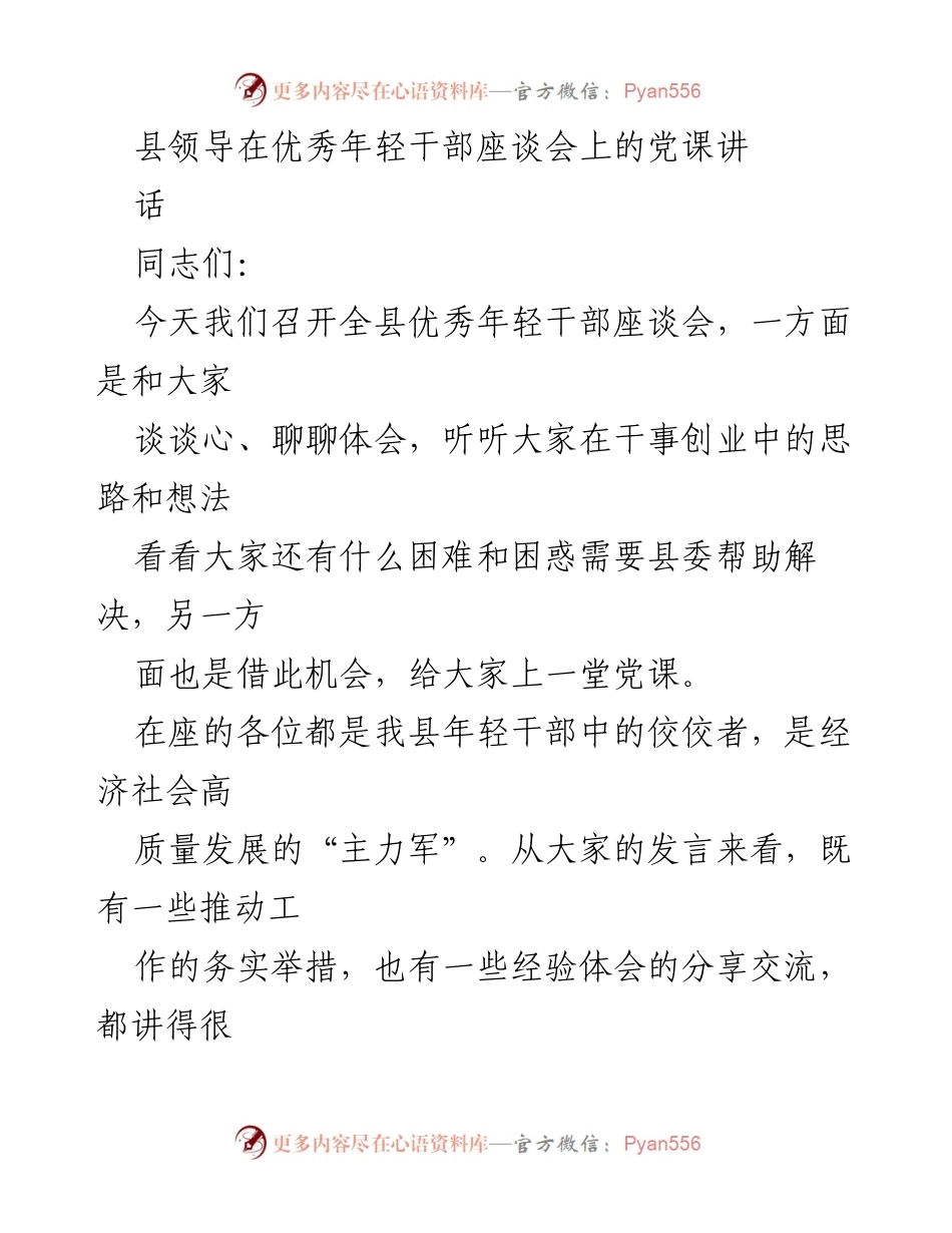 [发言] 优秀年轻干部座谈会 - 培养年轻干部的理想信念与实干精神.docx_第1页