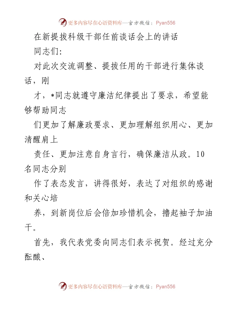 [发言] 任前谈话会 - 新任科级干部的期望与责任.docx_第1页
