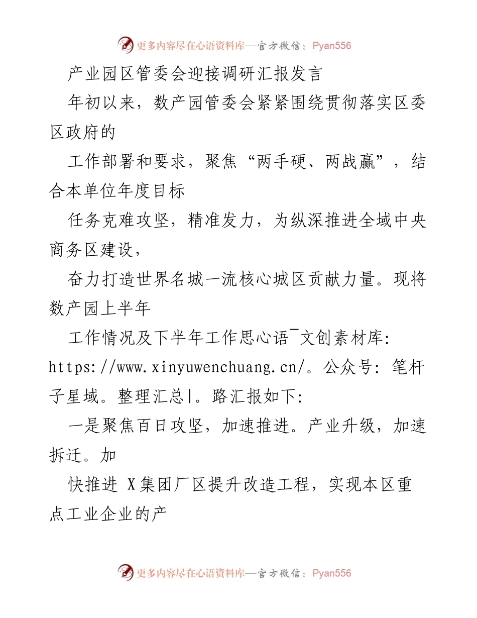 [发言] 产业园区调研 - 上半年工作汇报及下半年工作思路总结.docx_第1页