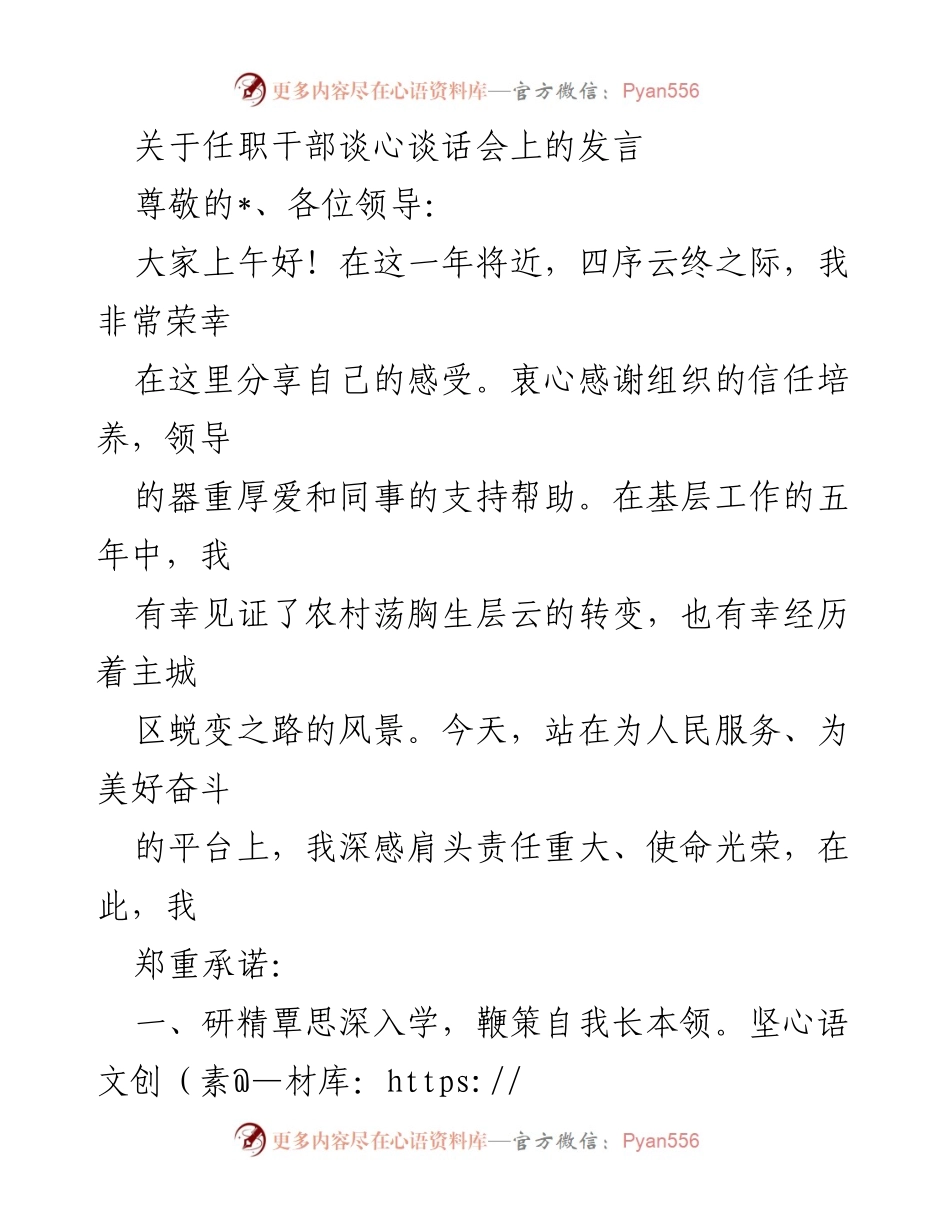 [发言] 任职干部谈心谈话会 - 坚守信念，服务人民：任职干部的责任与承诺.docx_第1页
