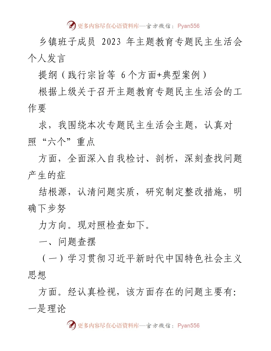 [发言] 乡镇班子成员主题教育专题民主生活会 - 深刻自我检讨与整改措施探讨.docx_第1页