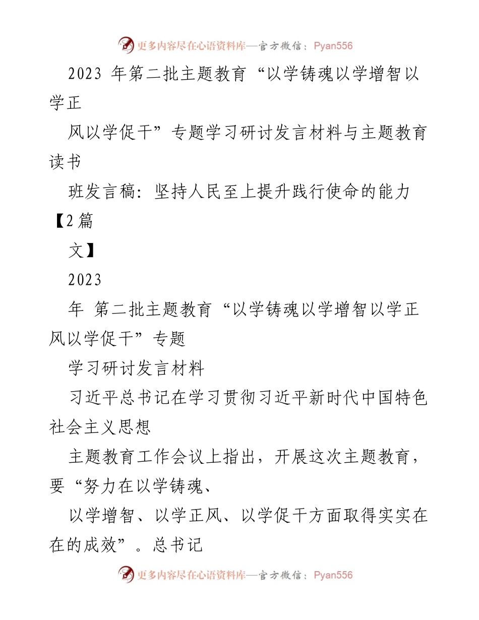 [发言] 主题教育研讨会 - 坚持人民至上，提升使命践行能力的专题发言.docx_第1页