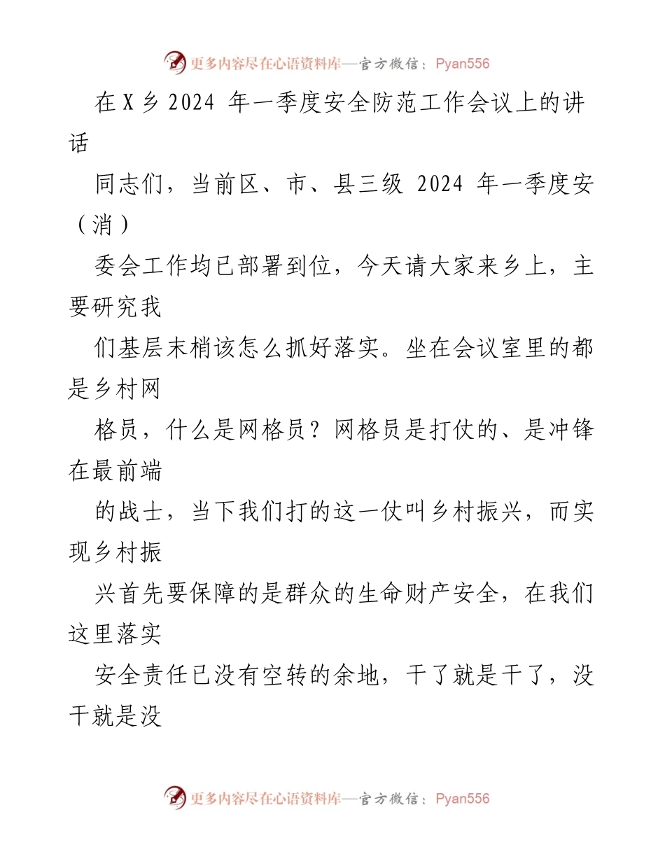 [发言] 乡镇安全防范工作会议 - 强化安全责任，落实乡村振兴.docx_第1页