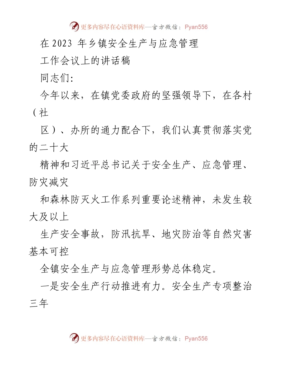 [发言] 乡镇安全生产与应急管理工作会议 - 2023年乡镇安全生产与应急管理工作汇报.docx_第1页