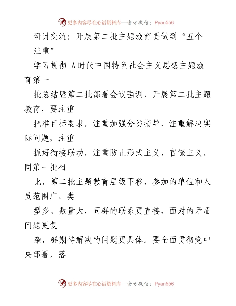 [发言] 主题教育部署会议 - 第二批主题教育的“五个注重”要点解析.docx_第1页