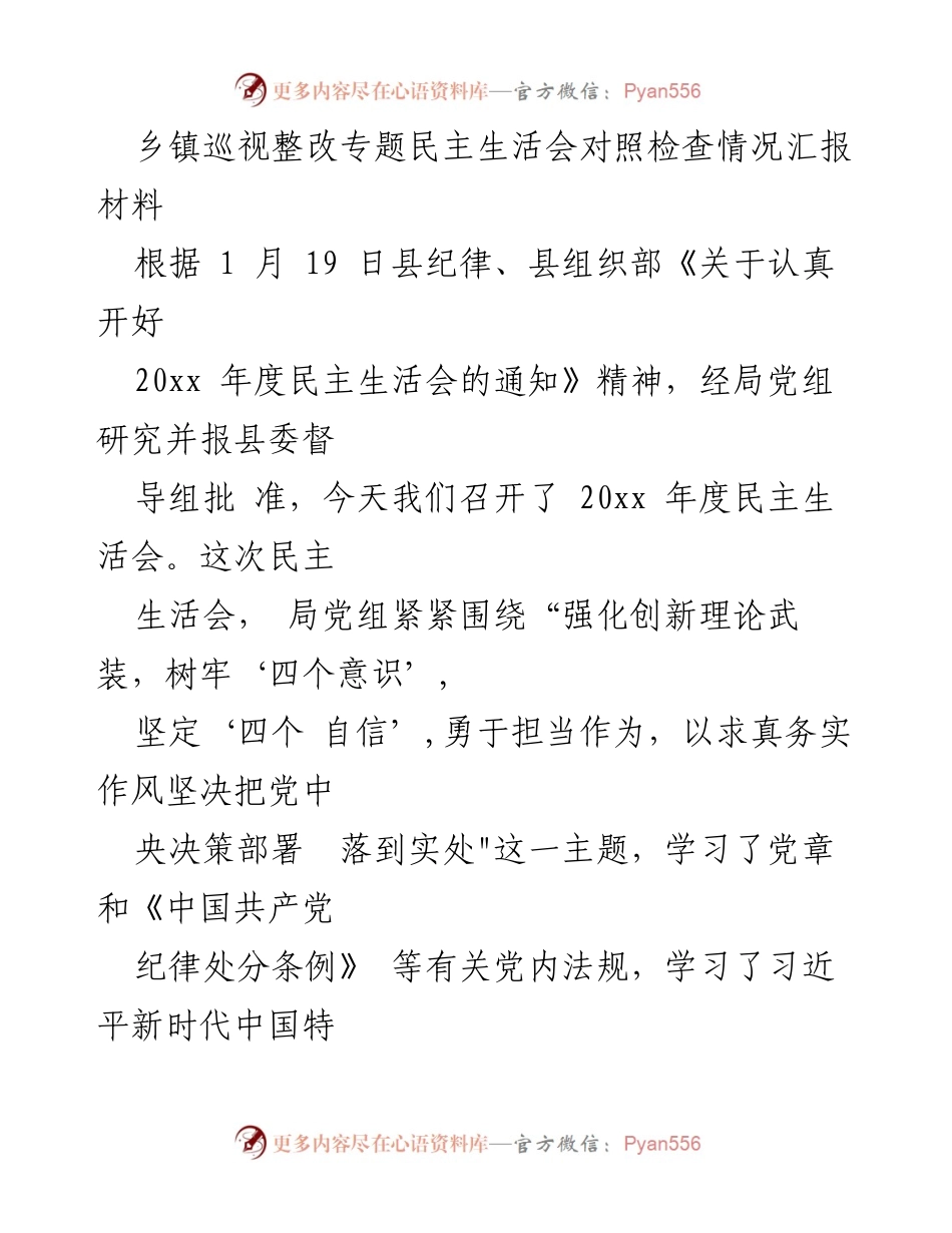 [发言] 乡镇巡视整改专题民主生活会 - 2023年度民主生活会对照检查情况汇报.docx_第1页