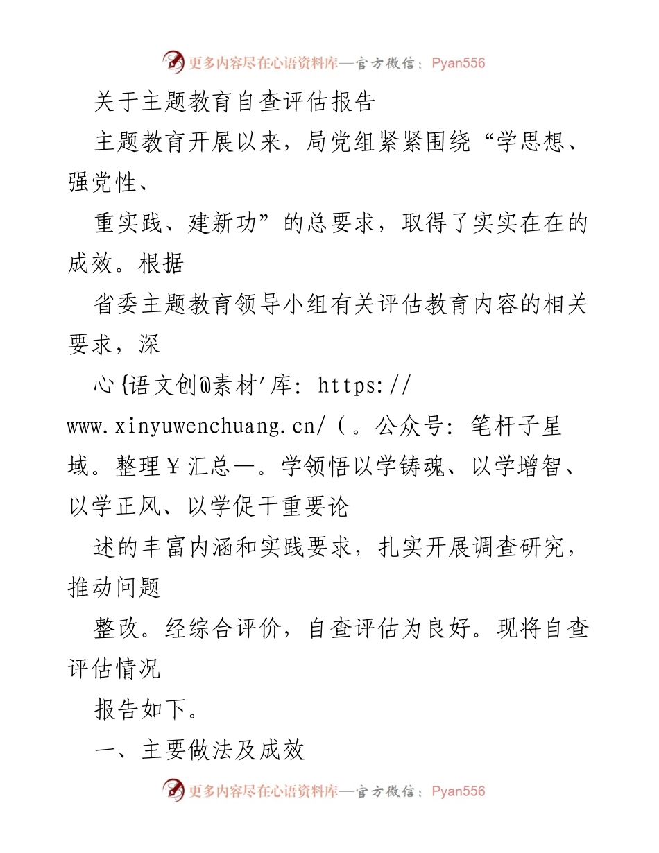 [发言] 主题教育自查评估 - 主题教育自查评估报告及成效总结.docx_第1页
